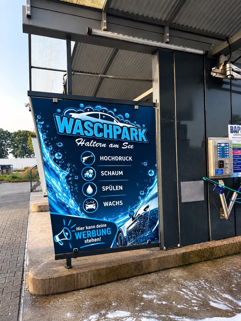 Waschpark-Schild an einer Waschbox